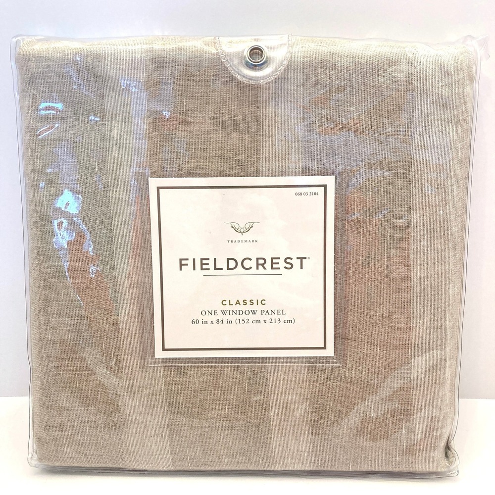 Set 4 Fieldcrest Classic Linen Window Panel Tan Brown‎ Stripe Rod Pocket 60"x84"
